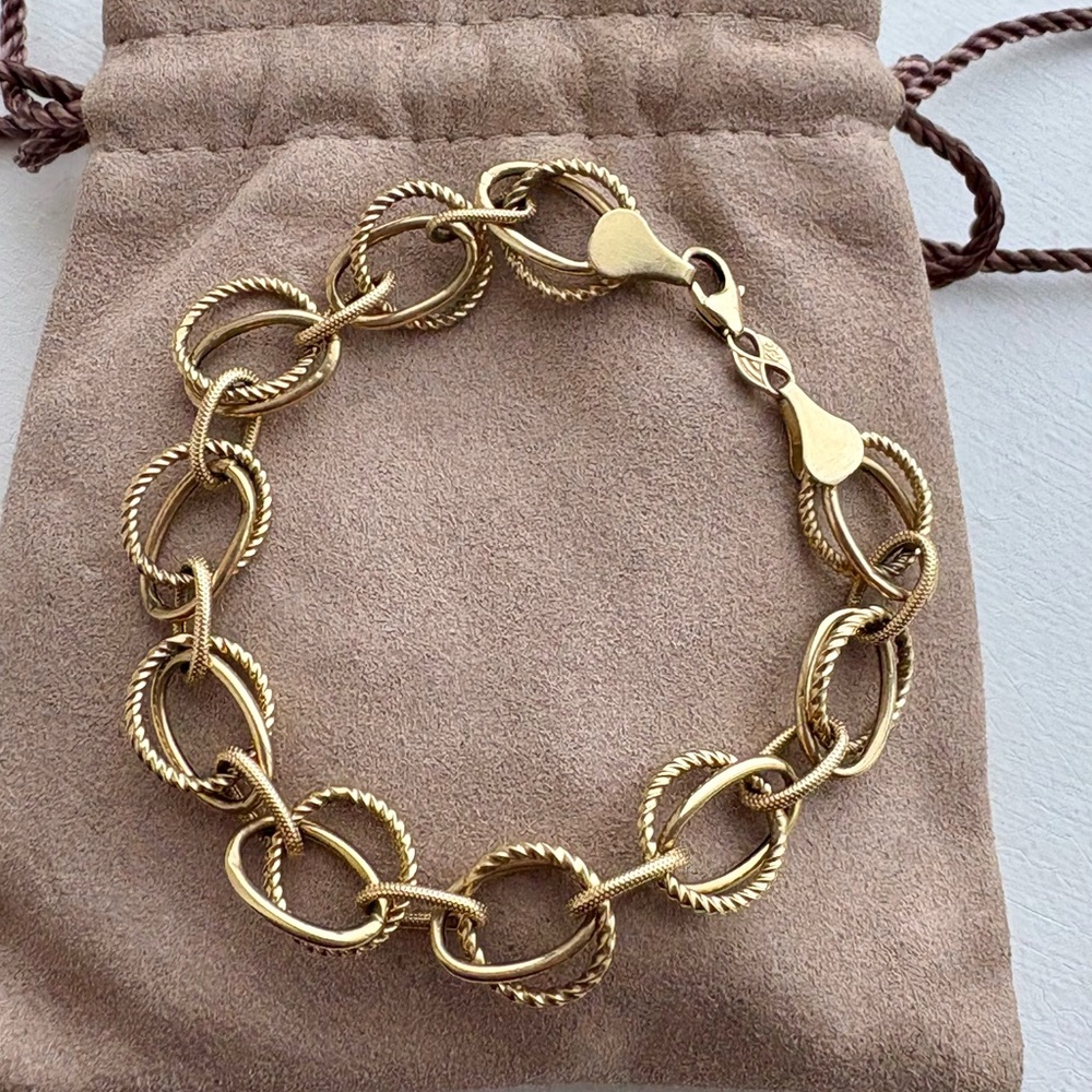 Vintage 14k Yellow Gold Textured Oval Link Bracelet